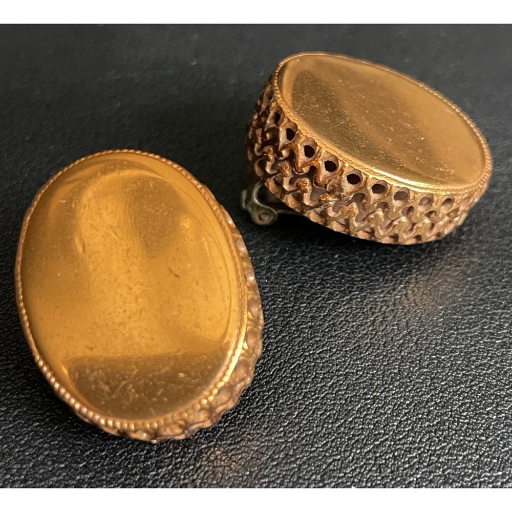 MCM Renoir Copper Earrings Clip Ons Signed VTG Retro Oval